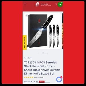Tuo Black Hawk 4 pc Steak Knives Box Set | NWT